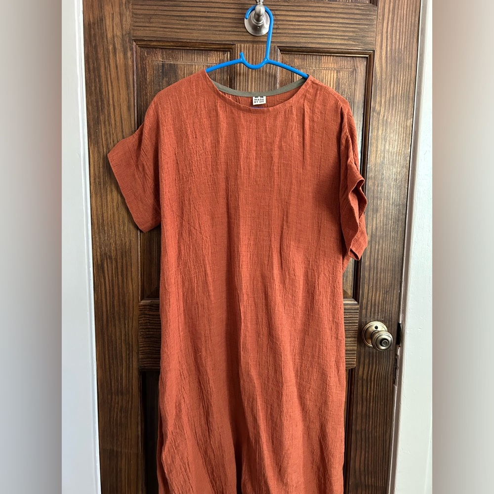 Me-made Elizabeth Suzann Georgia midi dress in amber linen gauze